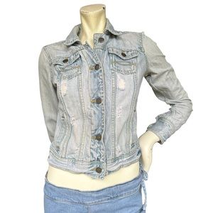 Y2K Abercrombie & Fitch Light Wash Ripped Distressed Denim Jacket Size Small